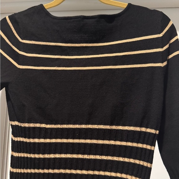 Caslon Striped Knit Sweater Black Cream | V-Neck Long Sleeve | MP - Picture 10 of 13